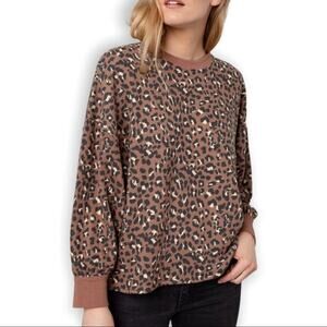Rails Reeves Mountain Leopard Animal Print Raw Hem Sweatshirt Small NWT
